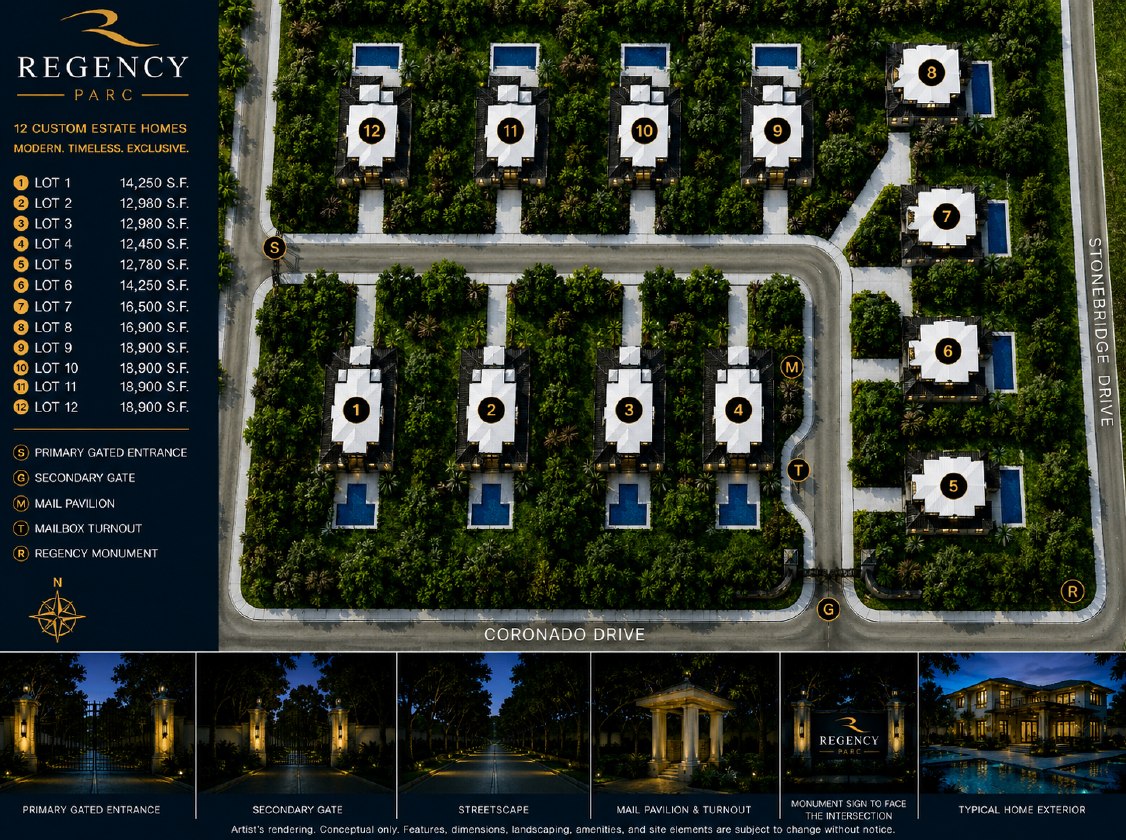 Regency Parc site plan with 12 custom estate lots